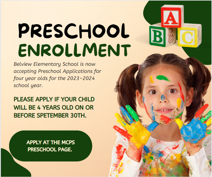 We are accepting Preschool applications! Apply online at the MCPS Preschool page.