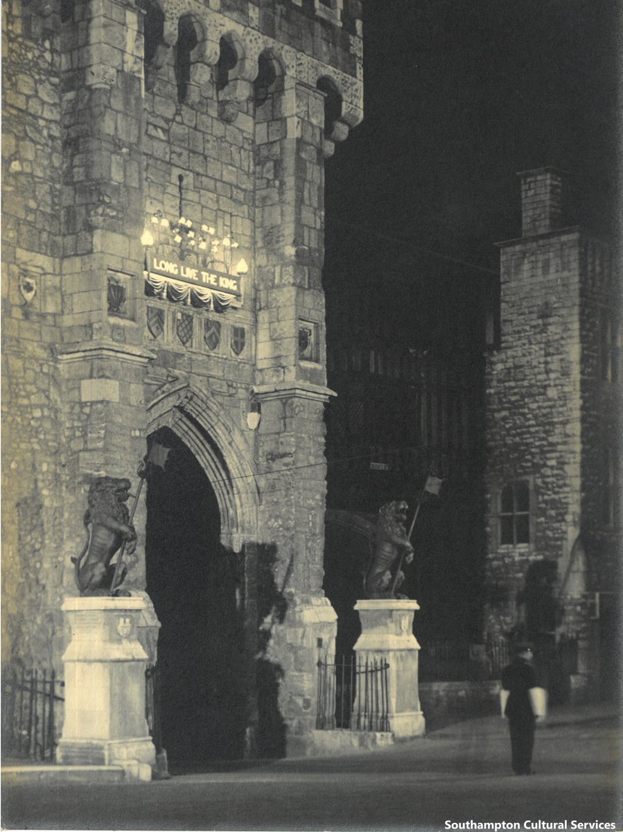 ‘Long live the King!’ was the message on the Bargate on 12 May 1937, when George VI was crowned #SotonAfterDark #Coronation #Southampton #1930s