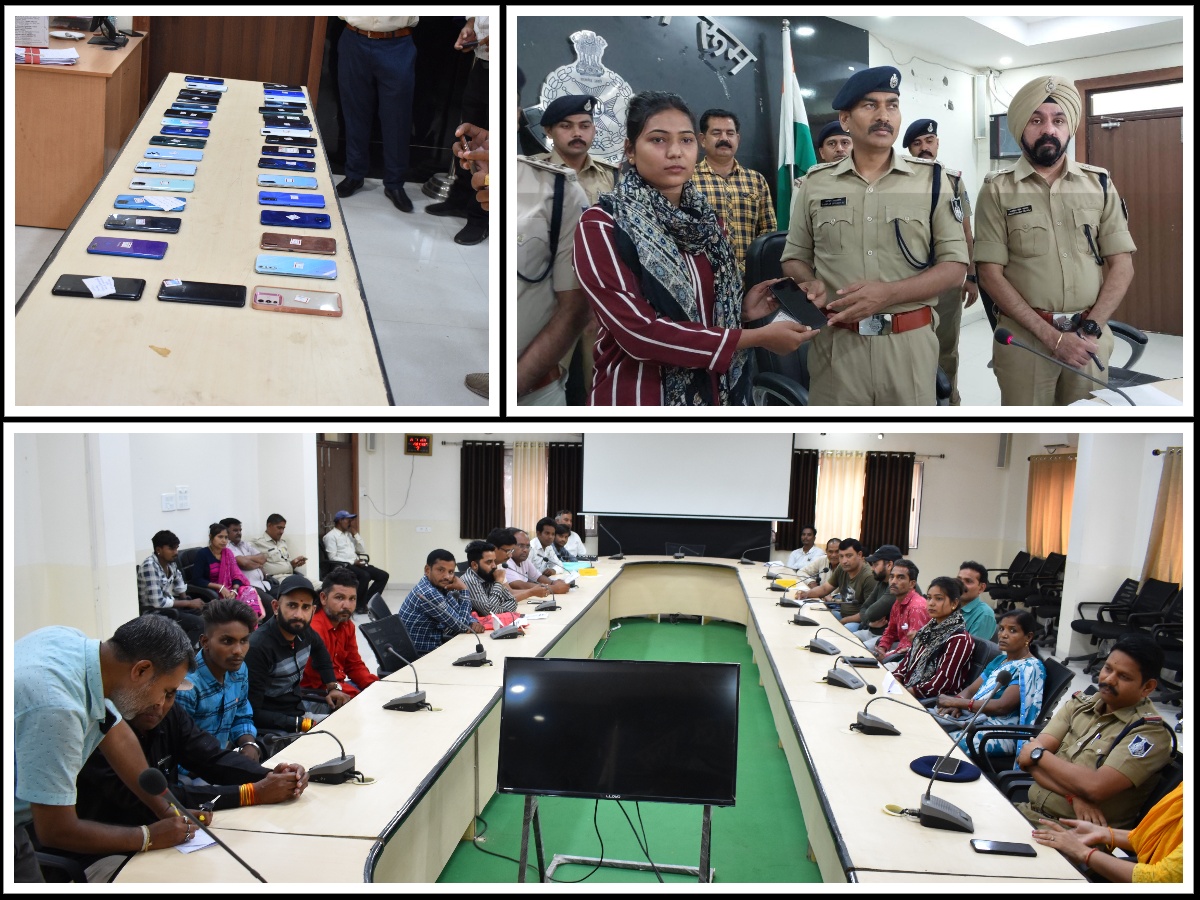 SpDewas's tweet photo. दिनांक 04.05.2023 को पुलिस अधीक्षक देवास सम्‍पत उपाध्याय के द्वारा गुम हुये कुल 35 मोबाईल फोन मोबाईल स्वामियों को वापस दिये गये एवं मोबाईल स्वामियों के चेहरे पर वापस आयी मुस्कान कीमती लगभग 700000 लाख रूपये के मोबाईल फोन ढूढकर मोबाईल स्वामियों को वापस किये गये । https://t.co/OWkCu0C2Ue