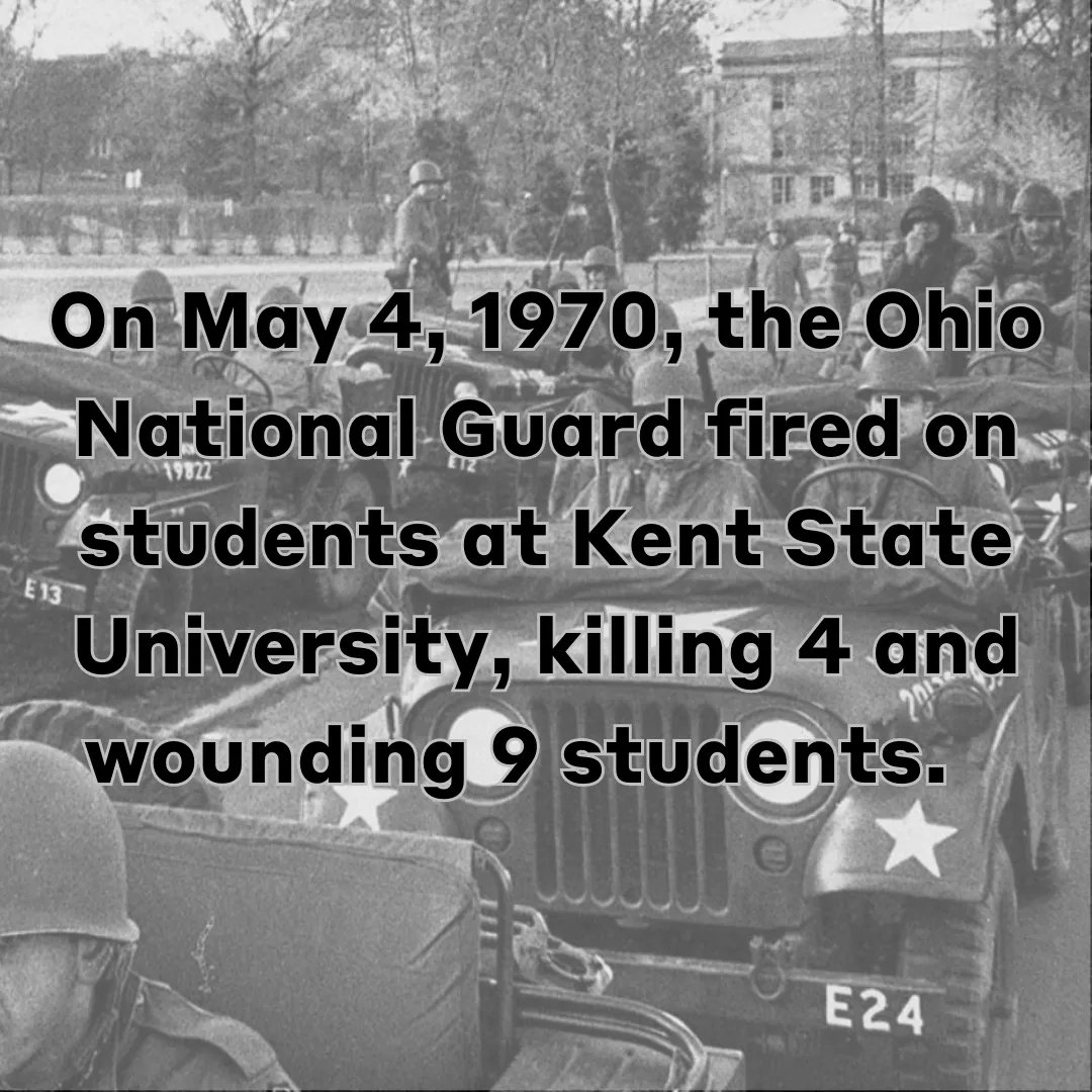 Today we remember those killed: Allison Krause, Jeffrey Miller, Sandra Scheuer and William Schroeder; and those wounded: Alan Canfora, John Cleary, Thomas Grace, Dean Kahler, Joseph Lewis, Donald Mackenzie, James Russell, Robert Stamps and Douglas Wrentmore.