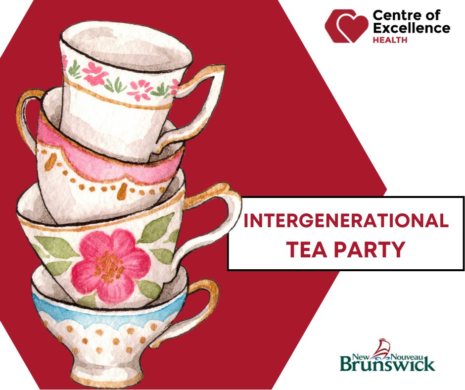 #NBCOE Health is celebrating #IntergenerationalDay on June 1st with a Provincial Tea Party! You can find more info at centresofexcellencenb.ca/health/?learni…
Reach out to #NBCOE Health Lead Daneen Dymond or the Experiential Learning Coordinator in your district by May 8th to participate!