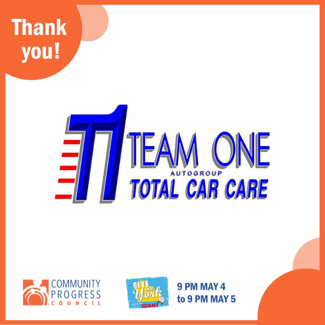Community Progress Council (@progresscouncil) on Twitter photo Thank you to Team One Auto Group for their generous support of Community Progress Council through <a href="/givelocalyork/">Give Local York</a>!
We’re grateful to have partners who support our mission of empowering families & individuals to move toward self-sufficiency.
#GiveLocalYork #IAmProgress #ThankYou Thank you to Team One Auto Group for their generous support of Community Progress Council through <a href="/givelocalyork/">Give Local York</a>!
We’re grateful to have partners who support our mission of empowering families & individuals to move toward self-sufficiency.
#GiveLocalYork #IAmProgress #ThankYou