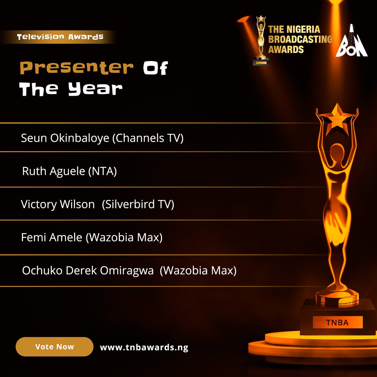 TNBAwards's tweet photo. Scan through the categories, pick your top faves and head on over to vote now!

#tnba #broadcast #nigerianbroadcasters
#media #mediahouse #broadcasters #broadcasting #television #tvbroadcast #ontv #Broadcasting https://t.co/ZaHUXNyHK8