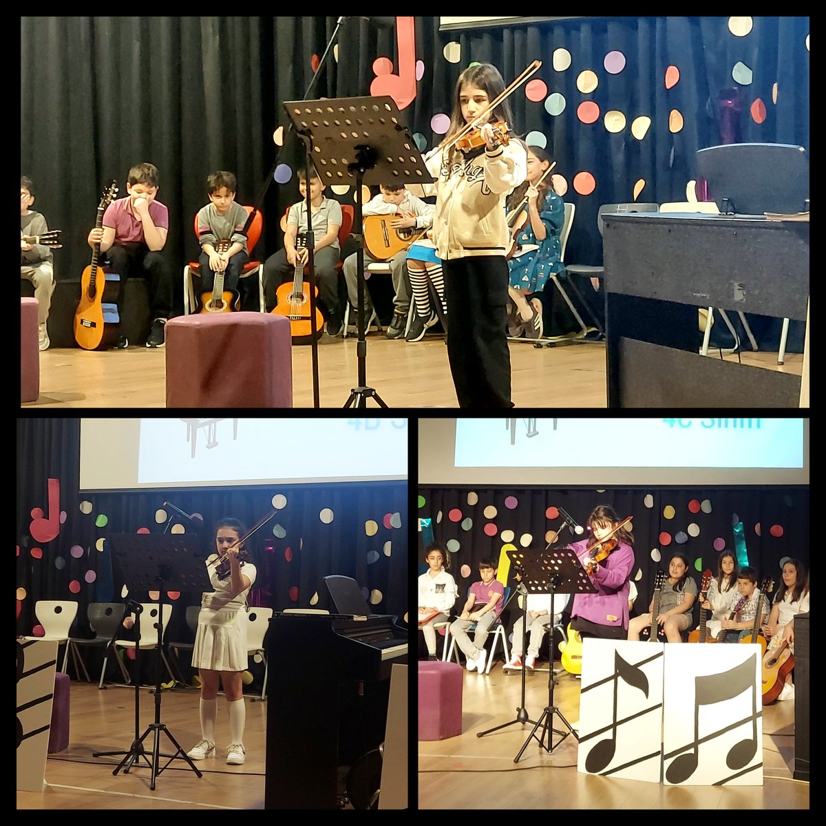 UONarlidere's tweet photo. 4. sınıf öğrencilerimiz bugün piyano, gitar ve kemandaki gelişim ve becerilerini, anne ve babalarına sergilediler. Resitalimize katılım sağlayan tüm velilerimize teşekkür ederiz. 💜🎹🎶 #UğurluOlmak https://t.co/G2iOB0aytA