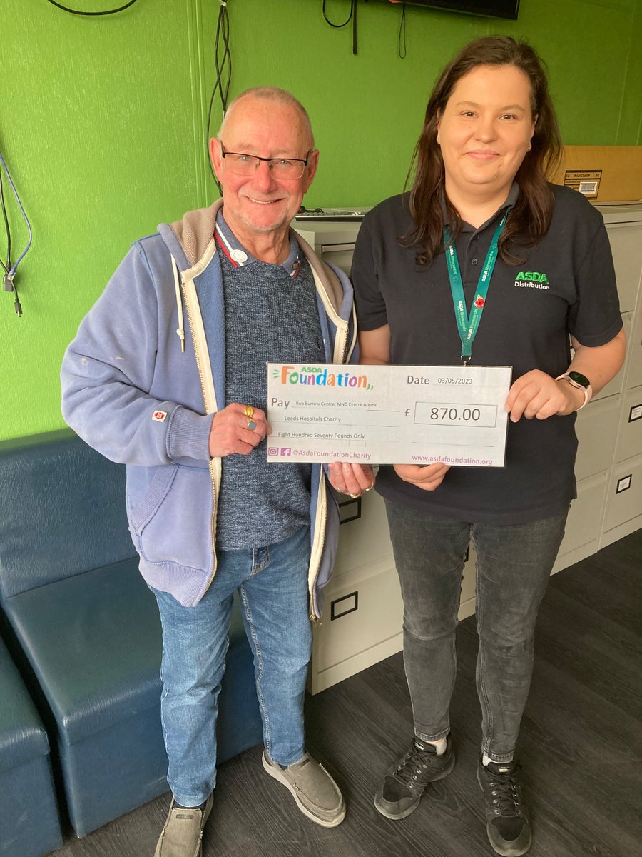 burrow_geoff's tweet photo. I collected a Cheque yesterday, for £870 from ASDA Distribution Centre in Normanton, West Yorkshire.

ASDA staff are so kind  -the £870 will go towards the Rob Burrow MND Care Centre in Leeds which will be a world class venue for MND Care, Hope and inspiration 🙏
Thank you ASDA https://t.co/vaSQ7npkco