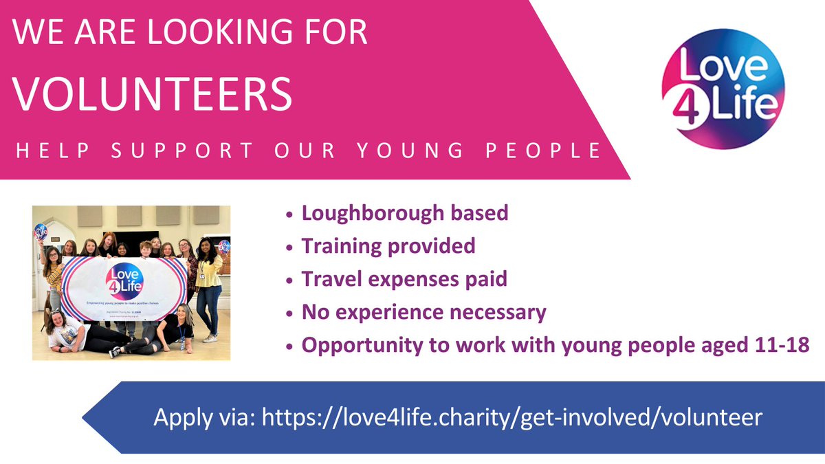 Want experience delivering youth work?

We need you!

Apply via link in bio...

#youthwork #loughborough #love4life #charity #volunteerloughborough #loughboroughuniversity