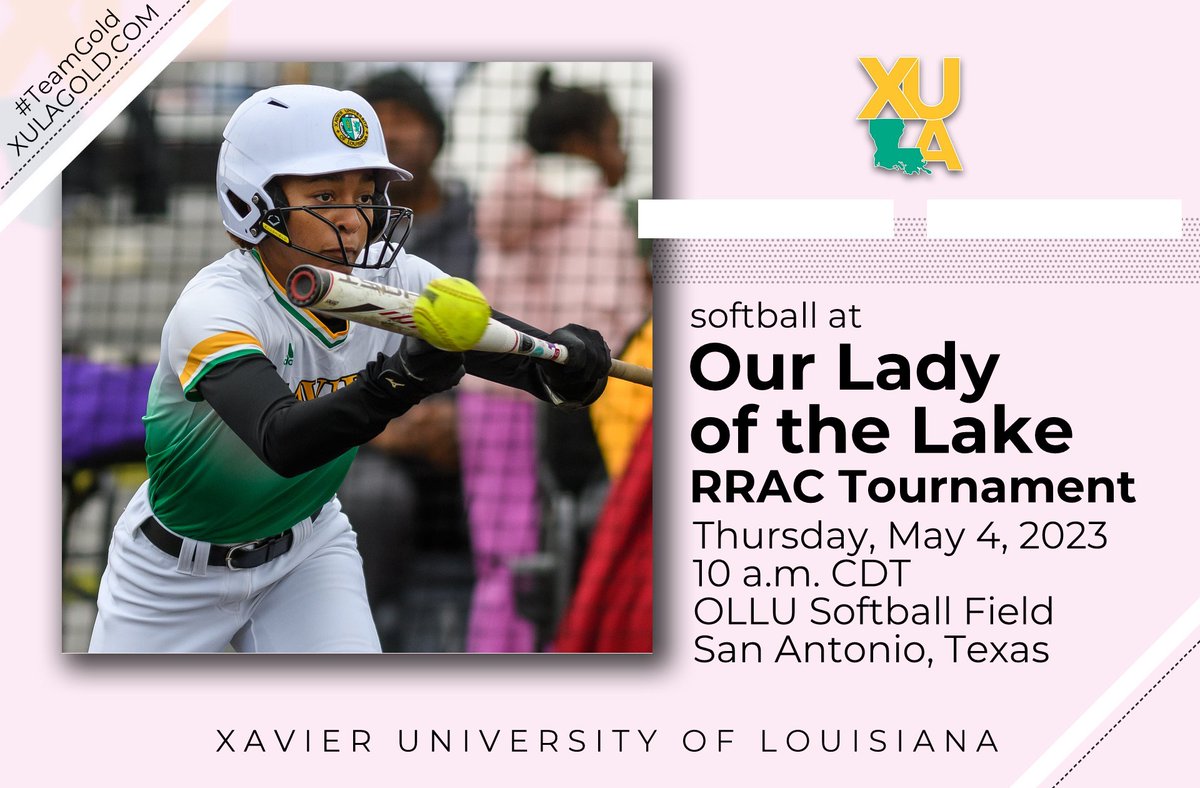 xulagold's tweet photo. #RRAC Tournament opener. Event is double elimination. #OLLU is ranked second in the #NAIA, has 33-game win streak. 
• Watch: https://t.co/dclOF431Lk
• Stats: https://t.co/7BfQPYrQa9
• Info: https://t.co/dA9p8bmHhP
#TeamGold #HailAllHailXU #NAIASoftball #HBCU #XULA https://t.co/HkOKQJoTtF