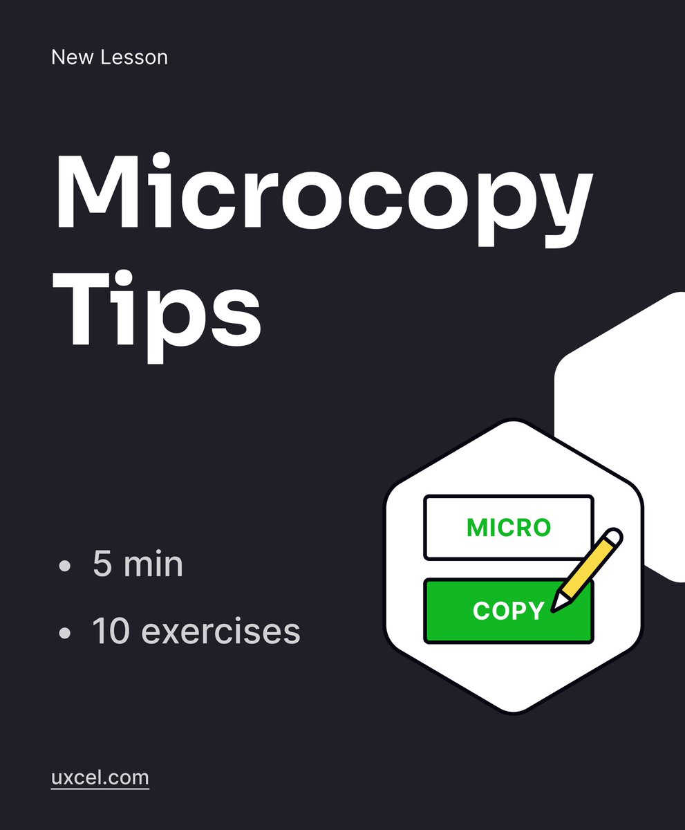 uxcelapp's tweet photo. UX microcopy includes all the little texts accompanying UI elements that help users navigate apps and websites.
Learn more about microcopy tips at https://t.co/Ri63GrrnNo 👈
#microcopy #uiuxdesigns #ultimateuiux #uiuxcenter #dribbble #uxdesign #webdevelopment #appdesign #uxdd https://t.co/2Wk4u9n6kc