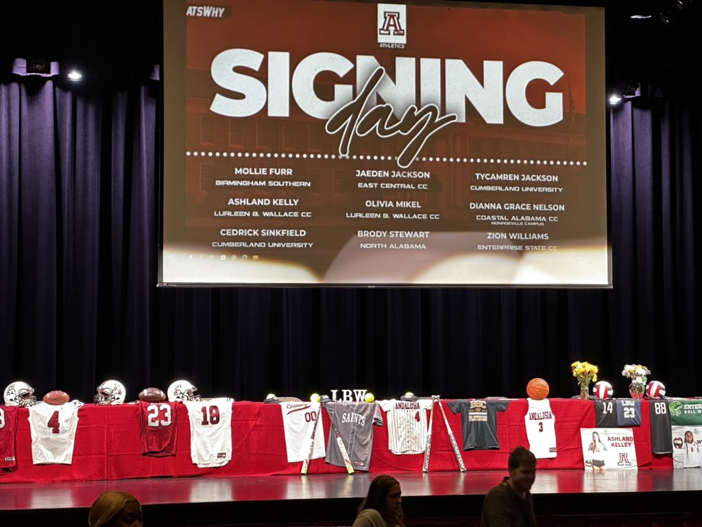 JahmalKennedy's tweet photo. In Andalusia this morning where 9 students are signing to continue their athletic careers in college! @wsfa12news https://t.co/1gpwzu0Wc6