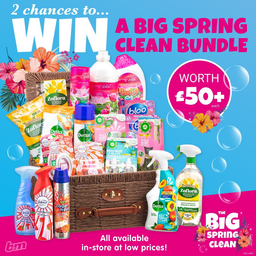 💧 #COMPETITION TIME 💧

Our #BigSpringClean is in stores now, and to celebrate, we're giving away this AMAZING spring clean bundle worth more than £50!

For a chance to #WIN, simply;

1) FOLLOW US
2) RT this post
3) COMMENT #BMSpringClean

Competition ends 9am 11/5/23