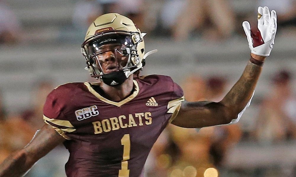 foreman_kobi's tweet photo. Blessed to receive an offer from the University of Texas State
@CoachNine7 
@B_Lew_95 
@CoachButler5 
@BERKNERFOOTBALL 
@FlightSkillz https://t.co/h65Tz4kTFo