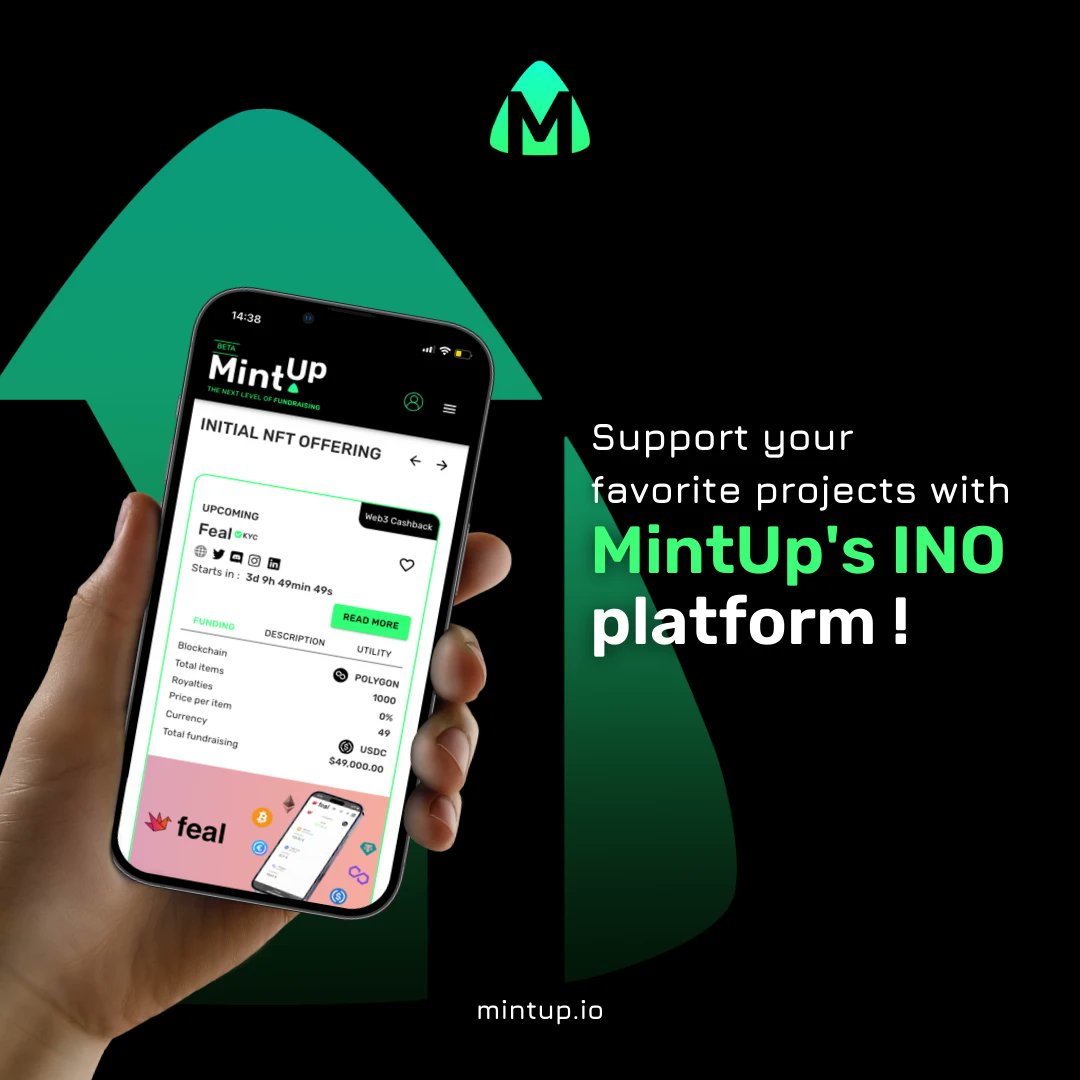 MintUpNFT's tweet photo. Make a difference with MintUp's INO platform! 🤝 Support your favorite projects and help bring innovative ideas to life.
#SupportProjects #Web3 #investment #financial #nft #ino #blockchain #web3 #startup #creators #investing https://t.co/wIleavE3m3
