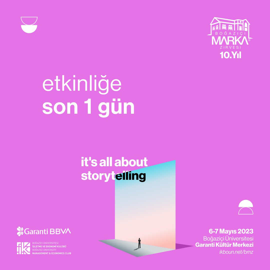 Boğaziçi Marka Zirvesi için son 1 gün!

6- 7 Mayıs'ta Garanti Kültür Merkezi'nde buluşuyoruz!

Etkinliğimiz sertifikalıdır.

Yerini ayırtmayı unutma!

Biletlere ulaşmak için:
biletino.com/tr/e-l3l/bogaz…