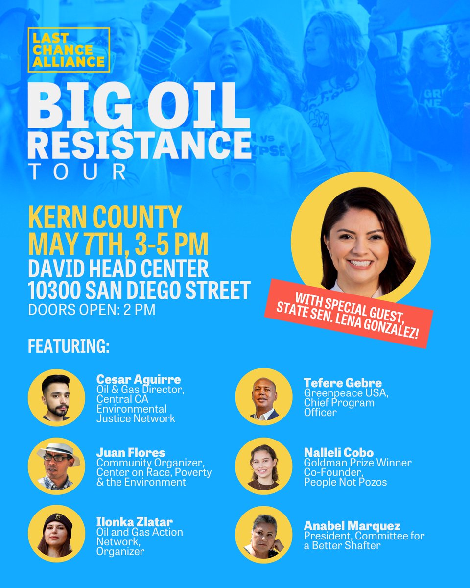 This Sunday, don't miss out on the Big Oil Resistance Tour through California. With Shafter very own Anabel and the amazing organizers @NalleliCobo, @94till_infinity and @JuanFloresEJ 💚🤎💚🤎