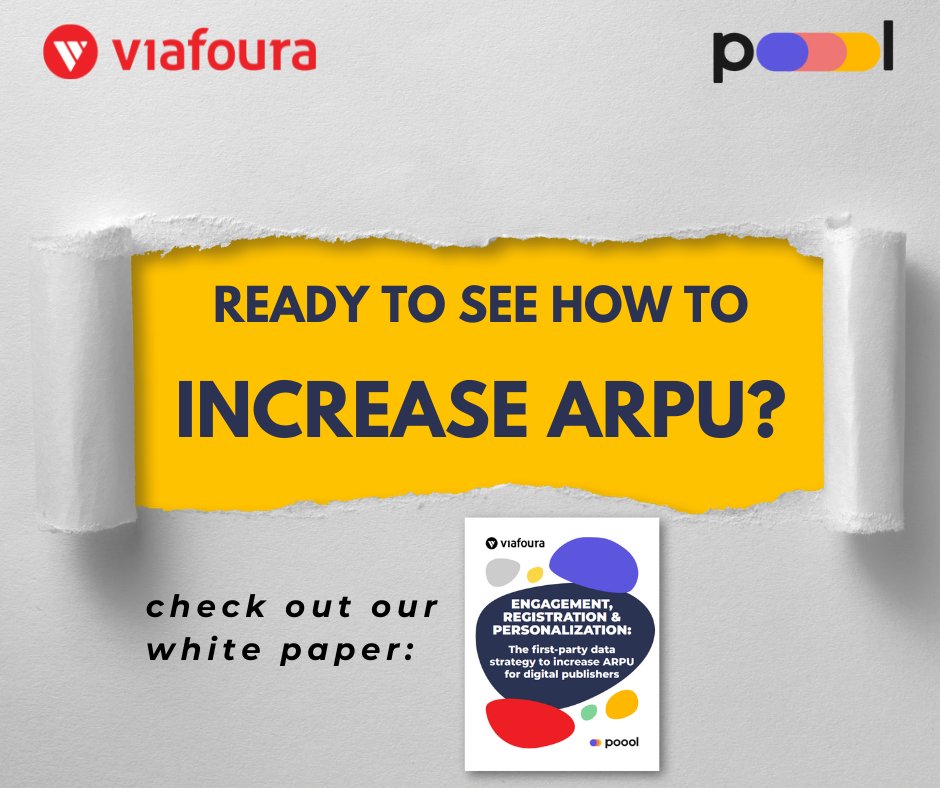 <a href="/viafoura/">Viafoura</a> is excited to have partnered with <a href="/PooolTech/">Poool</a> on this one-of-a-kind white paper.

ENGAGEMENT, REGISTRATION &amp; PERSONALIZATION; The first-party data strategy to increase ARPU for digital publishers
Check it out: bit.ly/3LkoDEi

#publishers #media #registration