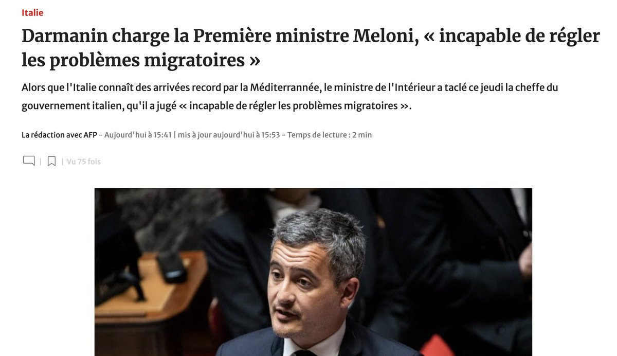 MarionMarechal's tweet photo. On attendrait un peu plus d'humilité de la part du ministre de l’Intérieur @GDarmanin qui a réussi à expulser seulement 4 des 234 migrants de l'#OceanViking après leur avoir ouvert nos ports. https://t.co/dvzUhMNDUX