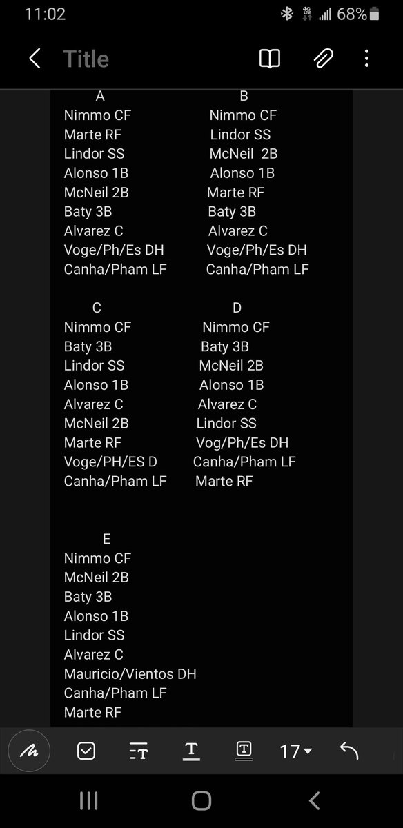 HHec13's tweet photo. Let's have some fun. Using the players available to the team now, I played around with a few lineups. Which one you like?
A, B, C, D, E or
F- Shut up Idiot
I would do an official poll but can't fit it all in.
#MetsLineup
#Mets
#LGM https://t.co/isrpoOWrL3