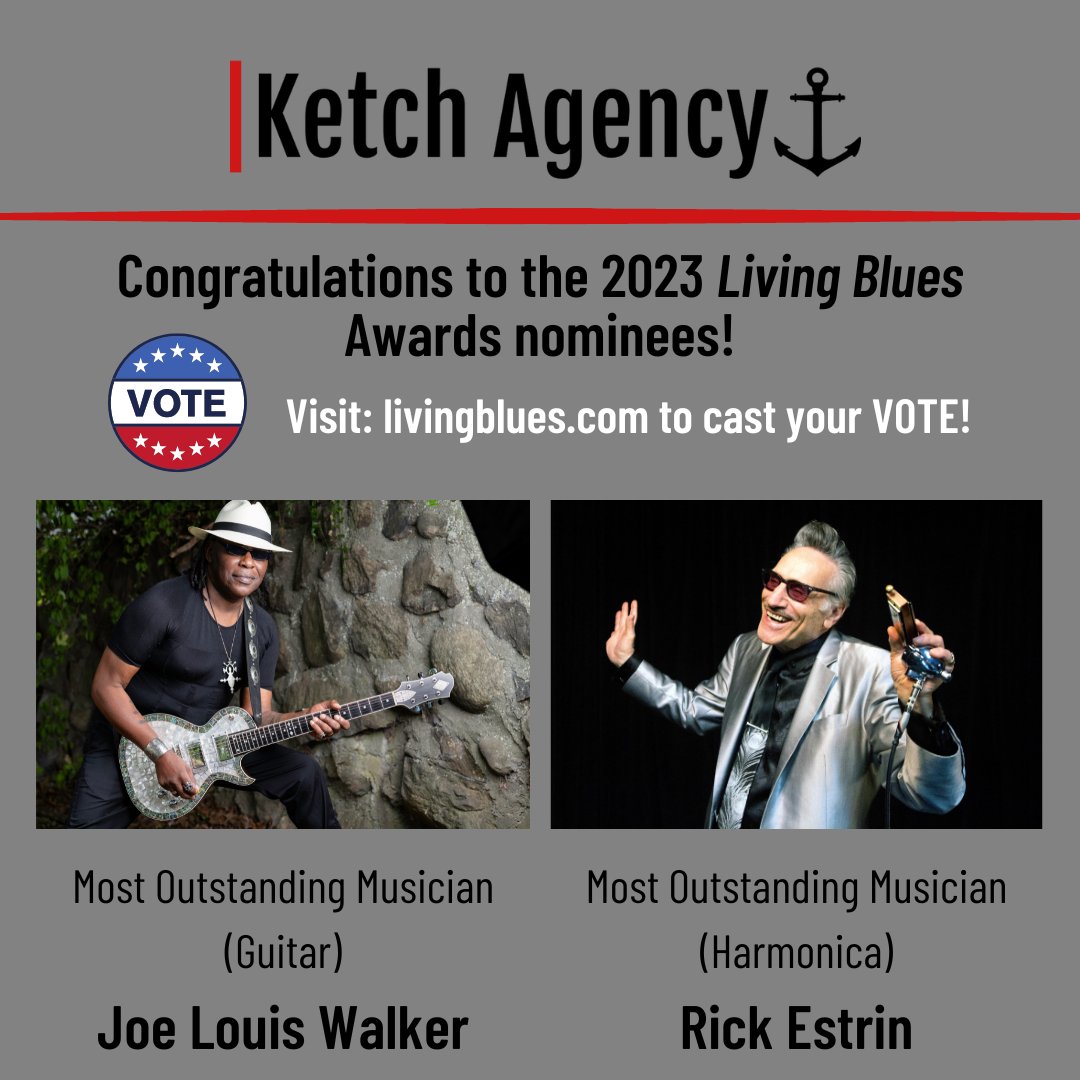 Ketch Agency (@ketchagency) on Twitter photo It's time to vote for the 2023 Living Blues Awards! Visit the link below to vote. Huge congrats to Rick Estrin and <a href="/JlwOfficial/">Joe Louis Walker</a> on their nominations!
surveymonkey.com/r/LBAwards2023 It's time to vote for the 2023 Living Blues Awards! Visit the link below to vote. Huge congrats to Rick Estrin and <a href="/JlwOfficial/">Joe Louis Walker</a> on their nominations!
surveymonkey.com/r/LBAwards2023