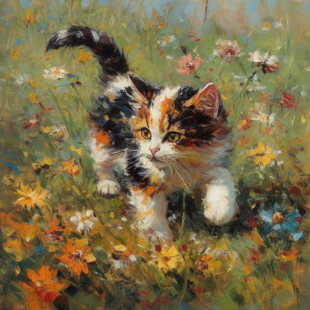 promptizo's tweet photo. a playful kitten chasing butterflies in a field of flowers, Impressionism

https://t.co/TCUUHxOHuh https://t.co/H6BbBl0cFX