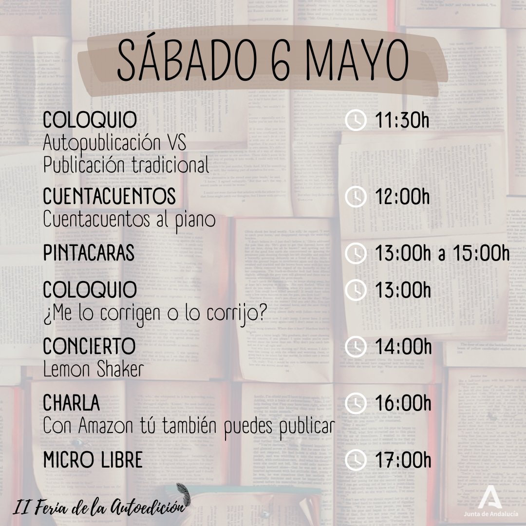 ParqueAlamillo's tweet image. 📢🎶📚 Proximo fin de semana
Comienza la II Feria de la Autoedición en Parque del Alamillo 
Programación. 
📍Frente al cortijo Alamillo
#IIFeriadelaAutoedicion #ParqueAlamillo #autoedicion #autopublicacion
@SevillaOcio @JuntaSevilla
@FomentoAND