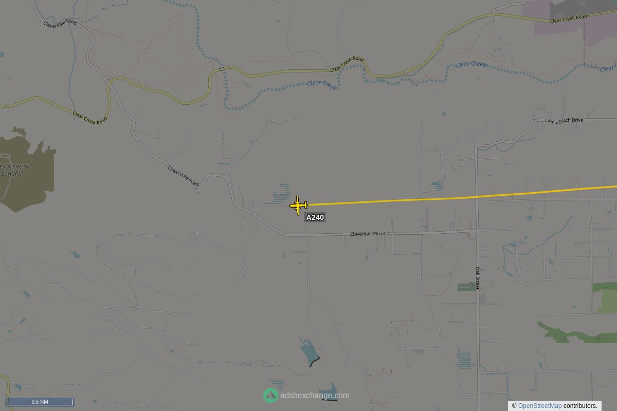 ffoverhead's tweet image. CalFire aircraft #N421DF callsign #A240 (V10) was spotted near Shasta County, CA around 15:13 UTC squawking 1255 globe.adsbexchange.com/?icao=a4ffa7&amp;amp;z… #CalFire