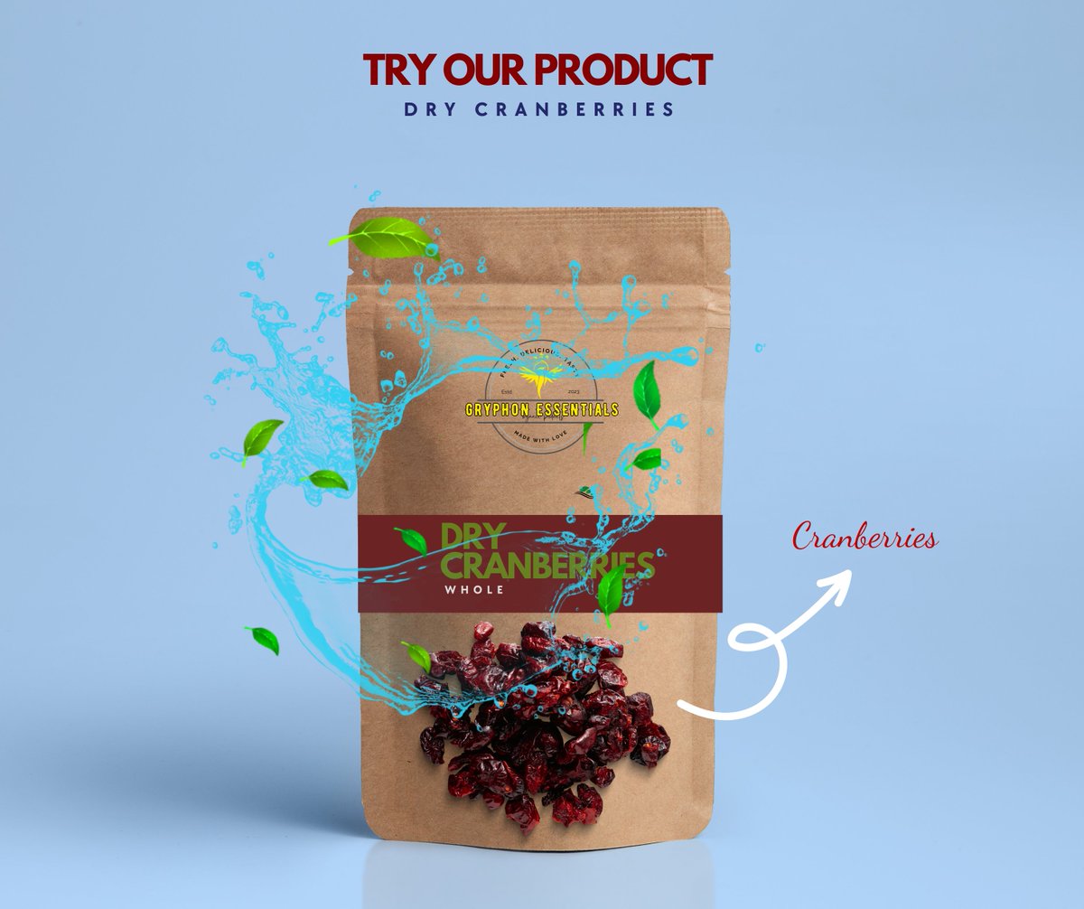 GryphonEssentia's tweet photo. Who says healthy eating has to be boring? Our dry cranberries are proof that nutritious snacks can still be delicious! Try them today and taste the difference. 
Say goodbye to boring snacks and hello to our irresistible dry cranberries!🍒 https://t.co/EB8fdccckf