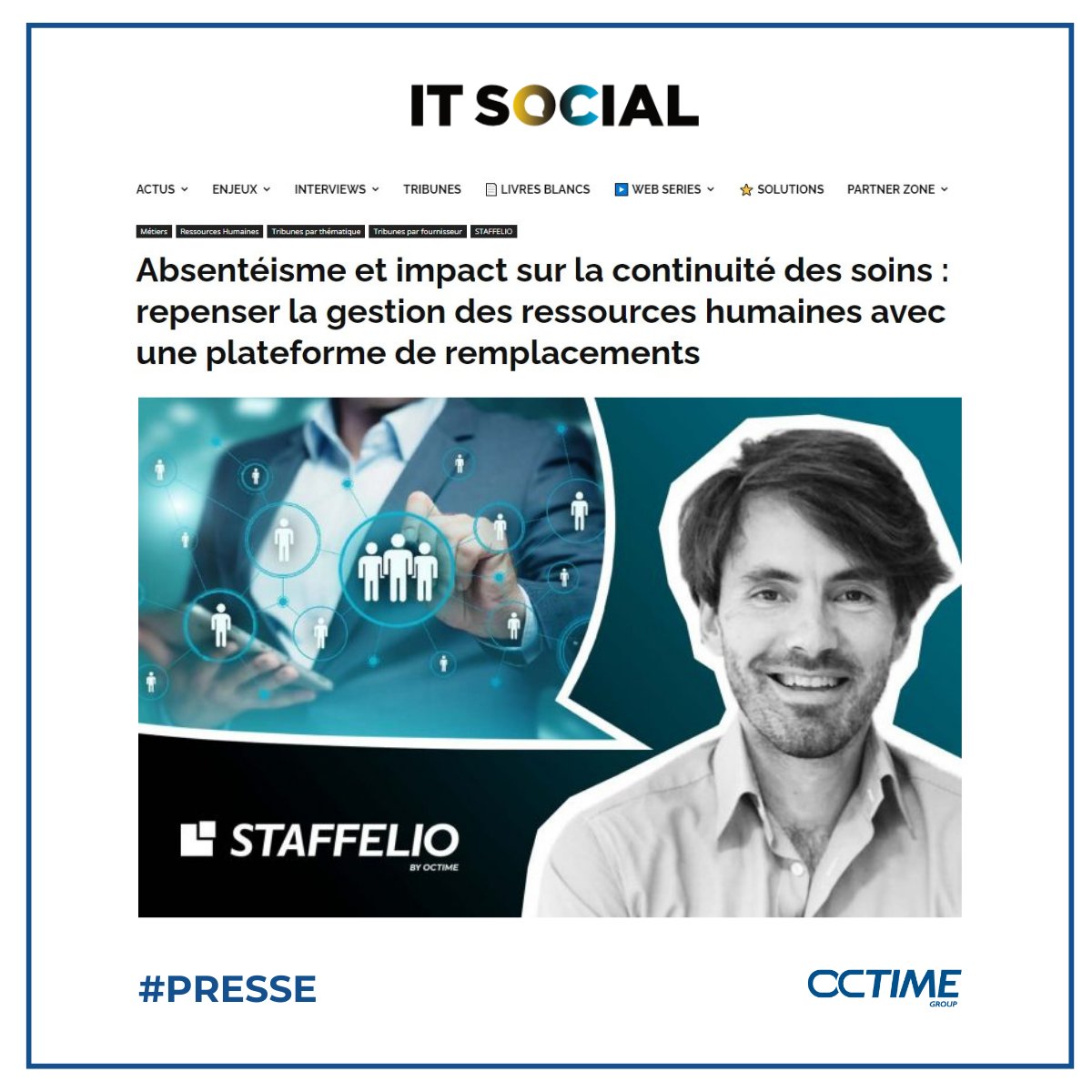 GroupeOctime's tweet photo. [#Presse] À lire dans @itsocial_fr la Tribune de Charles Grosdidier, Directeur des Opérations #STAFFELIO qui s’exprime sur les enjeux de l’absentéisme dans les établissements de santé 🏥👇

https://t.co/FloS317VDh

#santé #groupeoctime #remplacement #plateforme #solutionrh https://t.co/A3l1BvxfF2