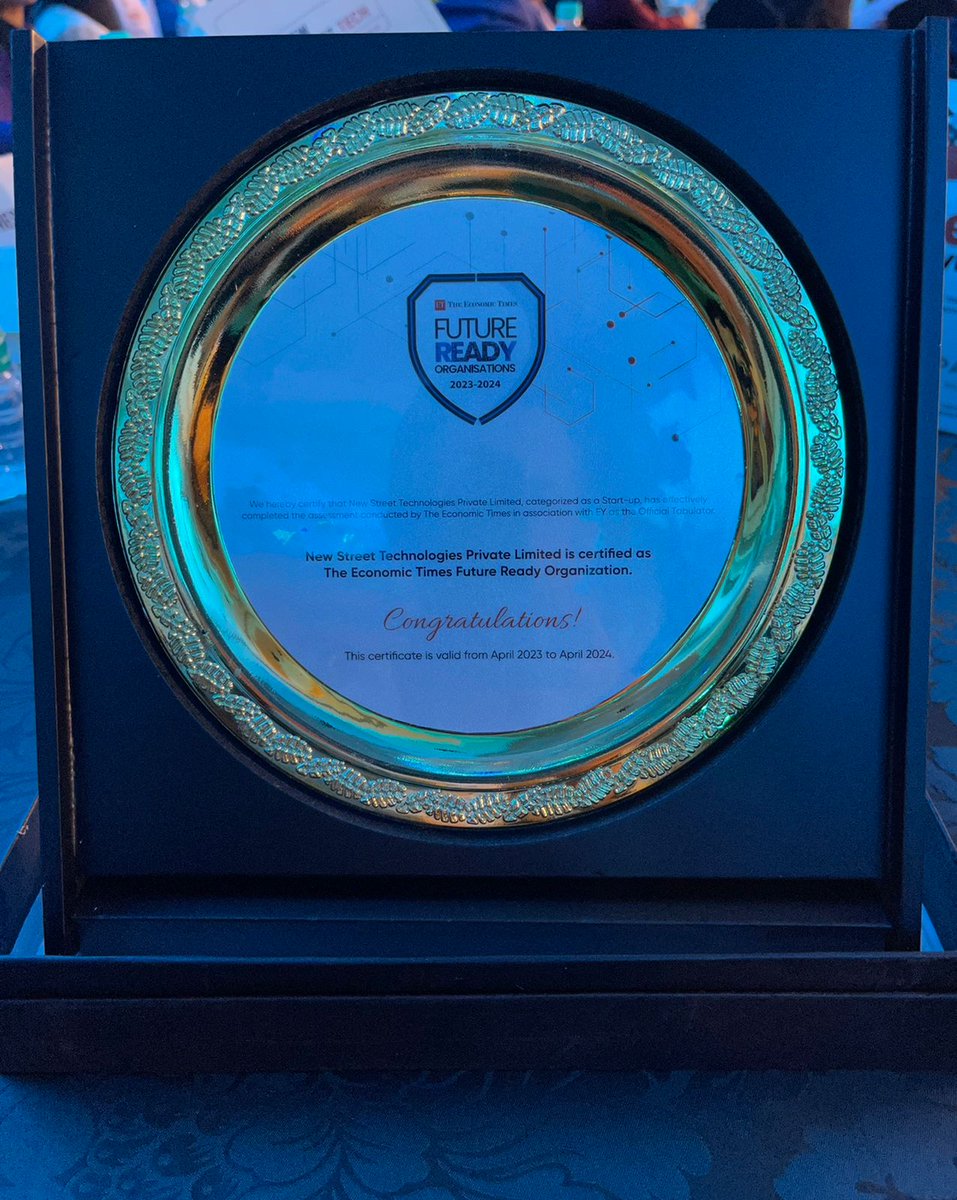 New_Street_Tech's tweet photo. Happy to be at the ET Future Ready Organizations being held in Mumbai! Insightful sessions followed by a spectacular awards night -  a wonderful experience!  

And yes, New Street was awarded as ET Future Ready Organization :)  

#fasttracktothefuture @EconomicTimes  @ETHRWorld https://t.co/Z2gjJaH2Wz