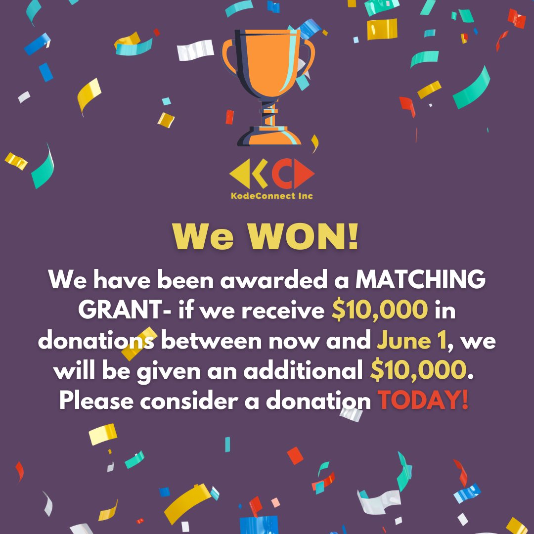 We need to fundraise $10,000 by June 1-- the time to donate is now!  Donations of any amount count towards our goal.  
kodeconnect.org/donate