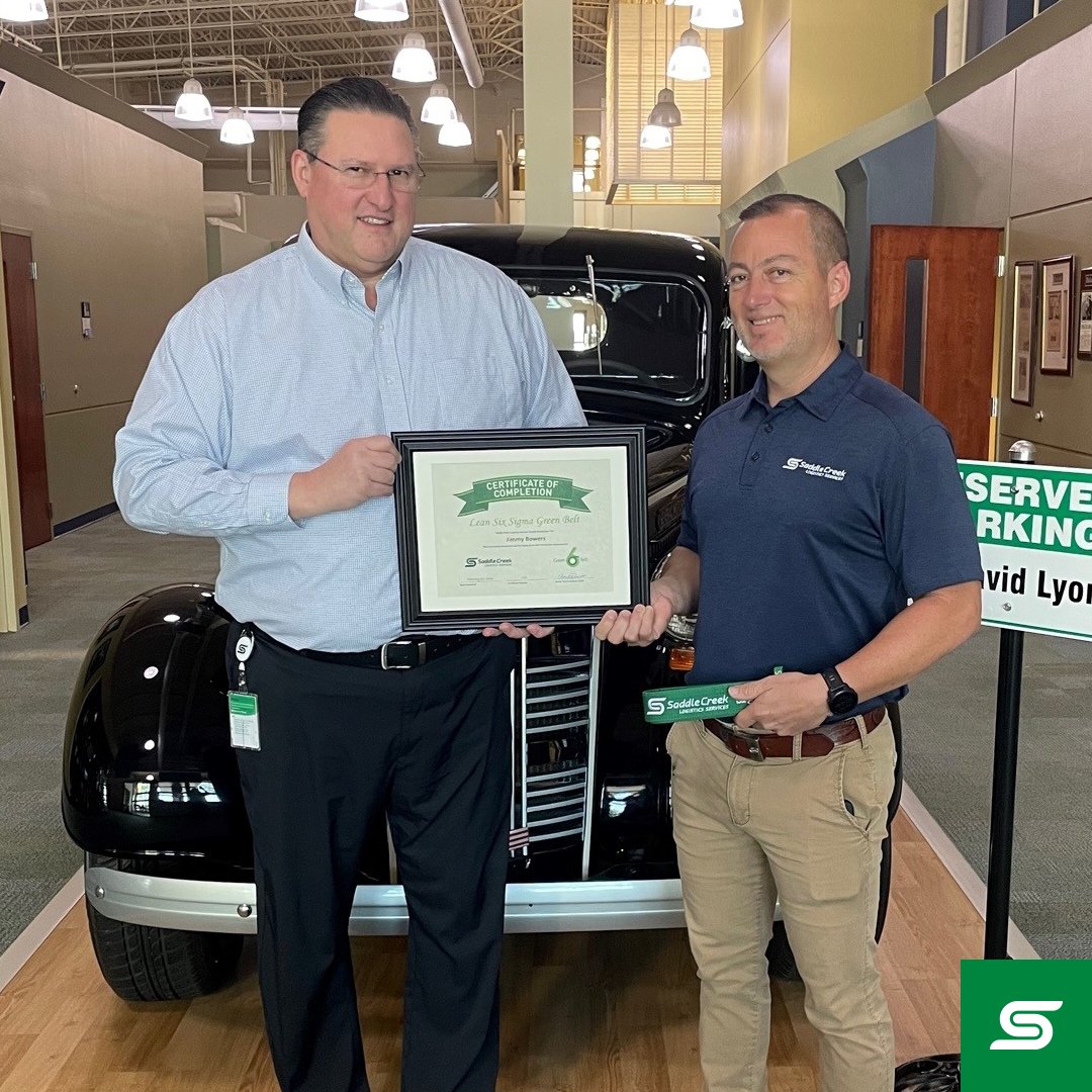SaddleCreekLog's tweet photo. Join us in congratulating Jimmy Bowers, Sr. Director in Lakeland for earning his Lean Six Sigma Green Belt! #sclogistics #lean #leadership https://t.co/1yVJH7ROcm