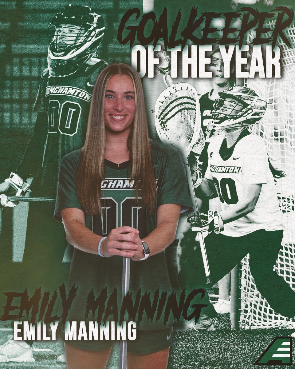AmericaEast's tweet photo. - #𝐀𝐄𝐖𝐋𝐀𝐗 𝐆𝐨𝐚𝐥𝐤𝐞𝐞𝐩𝐞𝐫 𝐨𝐟 𝐭𝐡𝐞 𝐘𝐞𝐚𝐫 - 
Emily Manning, @BinghamtonWLAX 

🥍Went 10-5 with 10.81 GAA
🥍2x #AEWLAX Def. Player of the Week

🏆: https://t.co/tpO2NC2pgJ https://t.co/Ydi9g858kP