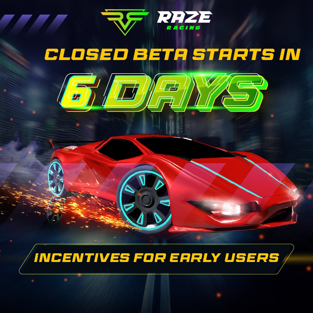 🏁 Raze Racing #Beta Countdown Begins! 🏁

═⏳⚡️ 6 DAYS TO GO ⚡️⏳═

Buckle up and hold on tight! Only 6 days left, get ready for the ultimate surge of adrenaline that will have you on the edge of your seat🌟

Join the #waitlist NOW 👉razeracing.com