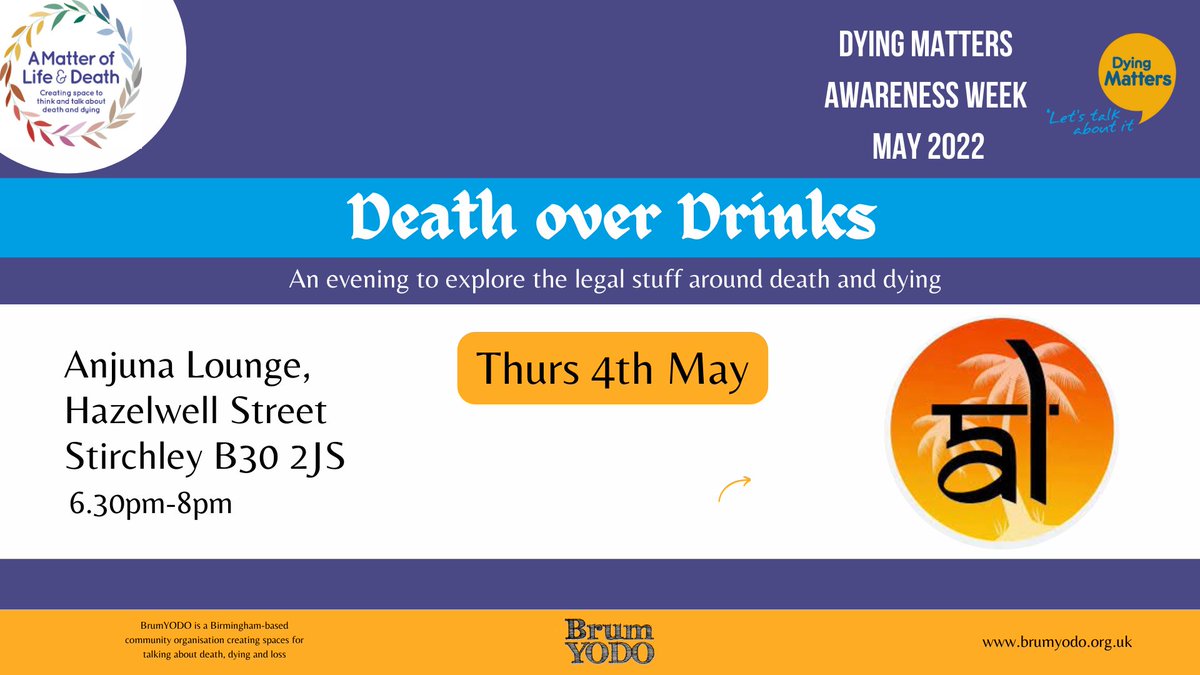 BrumYODO's tweet photo. Thanks to everyone who attended our To Absent Friends event, it was a special evening of remembrance. So tonight we have Death over Drinks Legal at 6.30pm @anjuna_lounge Hope to see you there. @DyingMatters #lifedeathbrum https://t.co/yLyilHs0YD