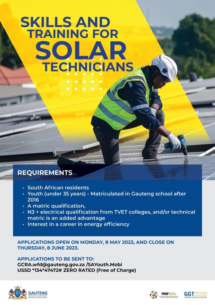 Lesufi's tweet photo. Today, we launched our ambitious programme to train 6000 young people to be accredited as Solar Panels Installation Tech. During training the trainees will receive a training allowance between R4000 and R7000 depending on qualifications. Our sincere thanks 🙏🏿 to merSETA https://t.co/bLdFhuTQll