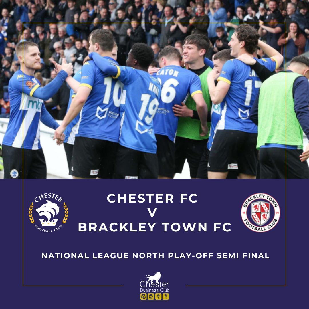 chesterbizclub's tweet photo. @ChesterFC will face @BrackleyTownFC in the National League North Play-Off Semi Final this Sunday with the hopes of securing their place in the final!

It promises to be a special day at the Deva Stadium with a sell out crowd!🔵⚪ https://t.co/KHoKpMERCb