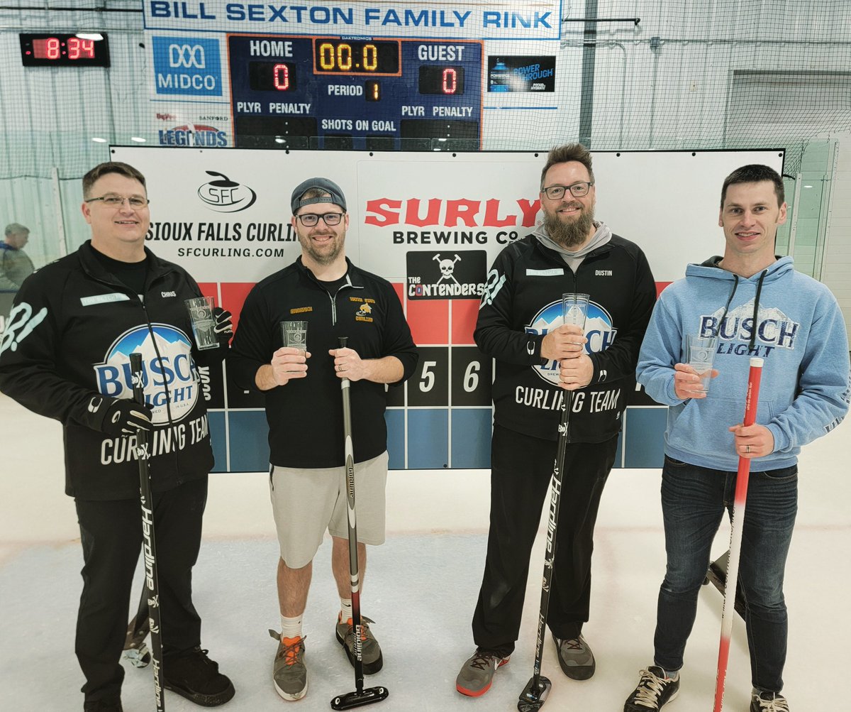 SiouxFallsCurl's tweet photo. Congrats to Chris, Camron, Dustin and Joey of The Contenders on an undefeated season! Let's hear it for our Monday spring league champions! #curling #sfcurling #curlingleague https://t.co/2ZVqa4ftjk