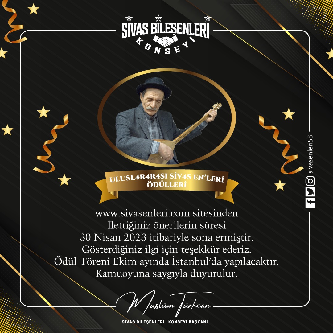 #sivas #sivasenleri #sivasbilesenleri #konsey #aşıkveysel #bilim #çevre #eğitim #engelleriaşanlar
#işdünyası #kültür #marka #onurödülü #özelödül #radyo #sağlık #sanat #tanıtım #stk 
#dernek #vakıf #federasyon #sosyalsorumluluk
#spor #edebiyat #şair #yazar #tv #yatırım #basın