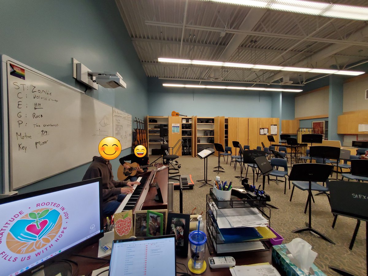 MrBusaOCSB's tweet photo. Day 4: My Work. Post-band jamming. So grateful that I get to share my love of music with students every single day. #ocsbPhotoChallenge #ocsbArts https://t.co/l4YiGPdenb