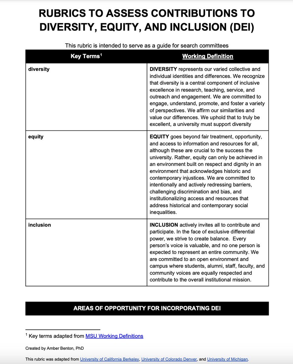JohnDSailer's tweet photo. The university has also published several rubric for assessing contributions to DEI.

One common theme: they draw from the notorious Berkeley rubric, which explicitly punishes any candidates who espouse race-neutrality. https://t.co/nK2wF84Ytr