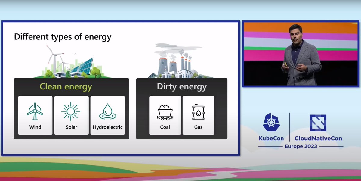 Il y a 2 semaines j'étais à Amsterdam pour la #KubeConEU 2023 et la keynote 'Building a Sustainable, Carbon-Aware Cloud: Scale Workloads and Reduce Emissions' m'avait bien hypée jusqu'à ce que cette slide me file le hocquet...

Je vous décortique ça 🧶👇