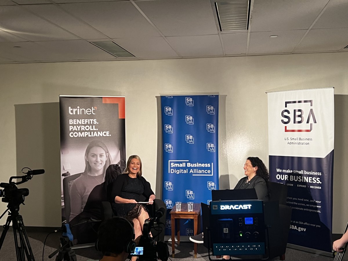 Happening now: @sbagov Admin @SBAIsabel and @TriNet's Samantha Wellington discuss the financial obstacles people face when starting a business and how #smallbizdigital tools and government programs can create a clearer path to entrepreneurship.