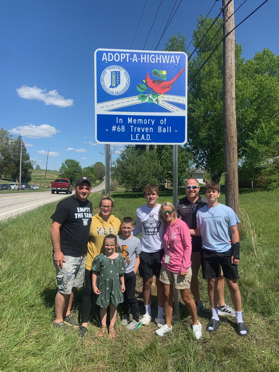 After months of waiting, I am beyond excited to unveil the Treven Ball Memorial Highway! Huge thanks to all of those who helped organize and carry out Treven’s legacy! <a href="/CoachLowe68/">Coach Lowe</a> <a href="/BradyMcGee18/">Brady McGee</a> <a href="/KeeversChris/">Chris Keevers</a> 
<a href="/KohlsKicking/">Kohl's Kicking Camps</a> <a href="/CoachWellmann44/">Todd Wellmann</a> <a href="/svblackhawk/">Springs Valley Athletics</a> <a href="/FootballSprings/">Springs Valley Football</a> <a href="/UIndyFB/">UIndy Football</a>