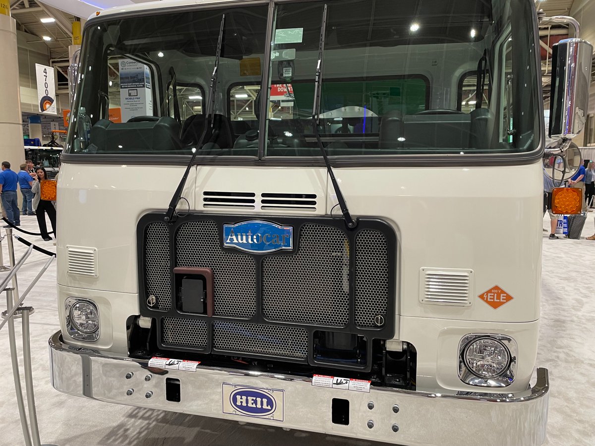 WasteManagement's tweet photo. An EV at #WasteExpo! WM is set to pilot this fully integrated electric Class 8 collection truck.

WM has been committed to alternative fuel options, including #RNG and electric vehicles as we work to reduce our overall emissions and help achieve our #sustainability goals. https://t.co/H2u8ETRrUE