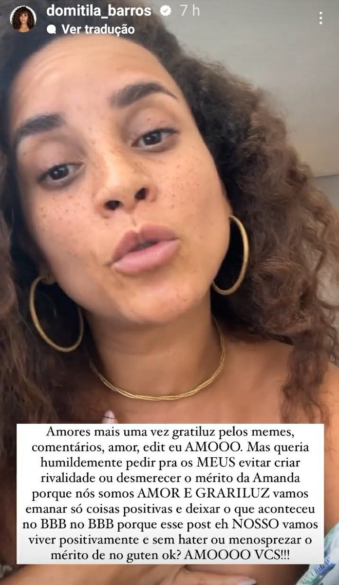 Recadinho da mami 
Nossa verdadeira vencedora  é ela, n precisamos ser hater de ninguém! Sigamos enaltecendo e dando força p DOMI!