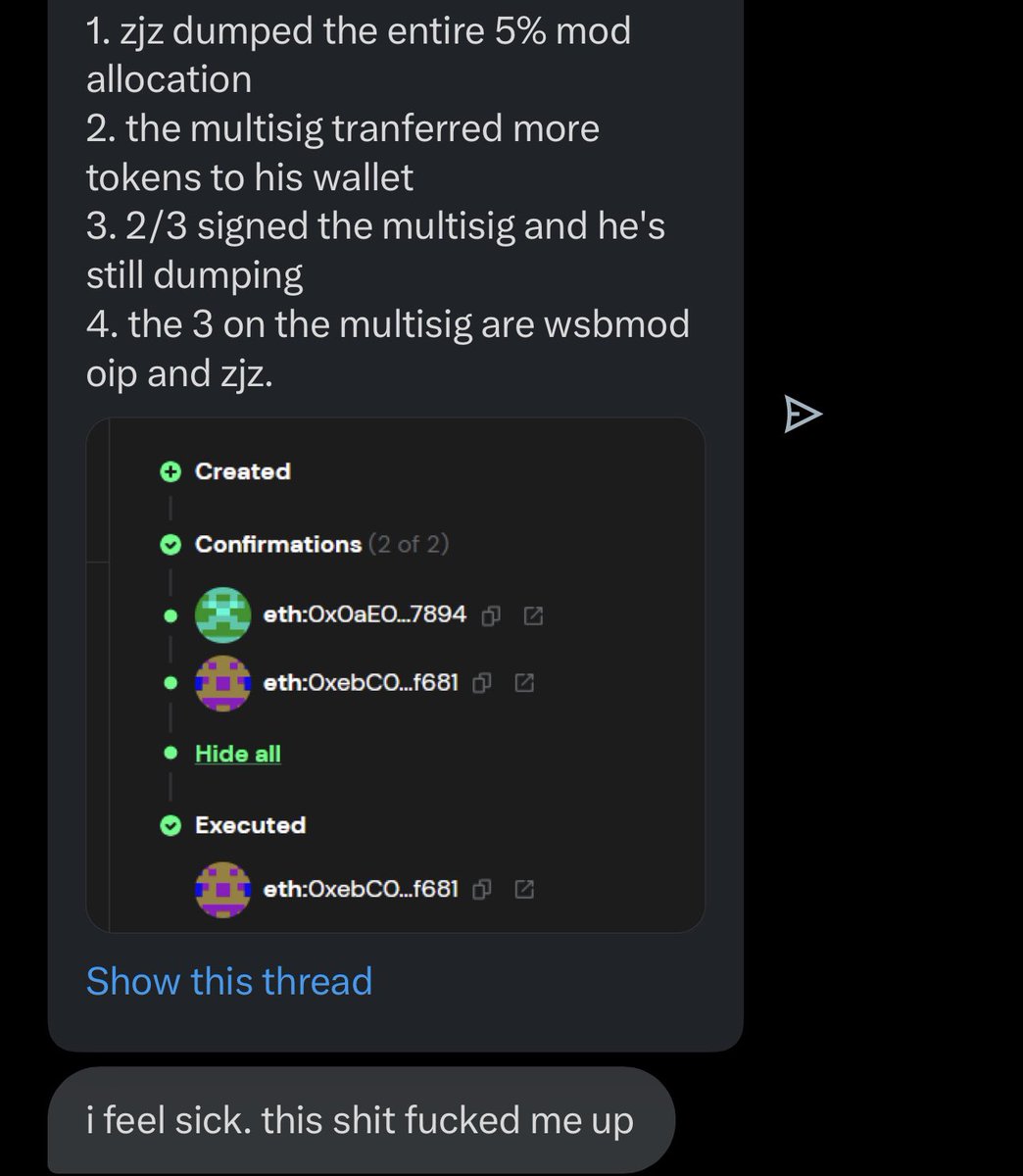 zachxbt's tweet photo. @TheBullishTradR I have never taken hush money and you can’t provide proof. I agreed to be added to a multisig bc I received DMs from multiple victims of the Reddit mod rugging. 

Do you know how long the legal process would take if no one stepped up to help mediate? https://t.co/ABqA2iOugQ