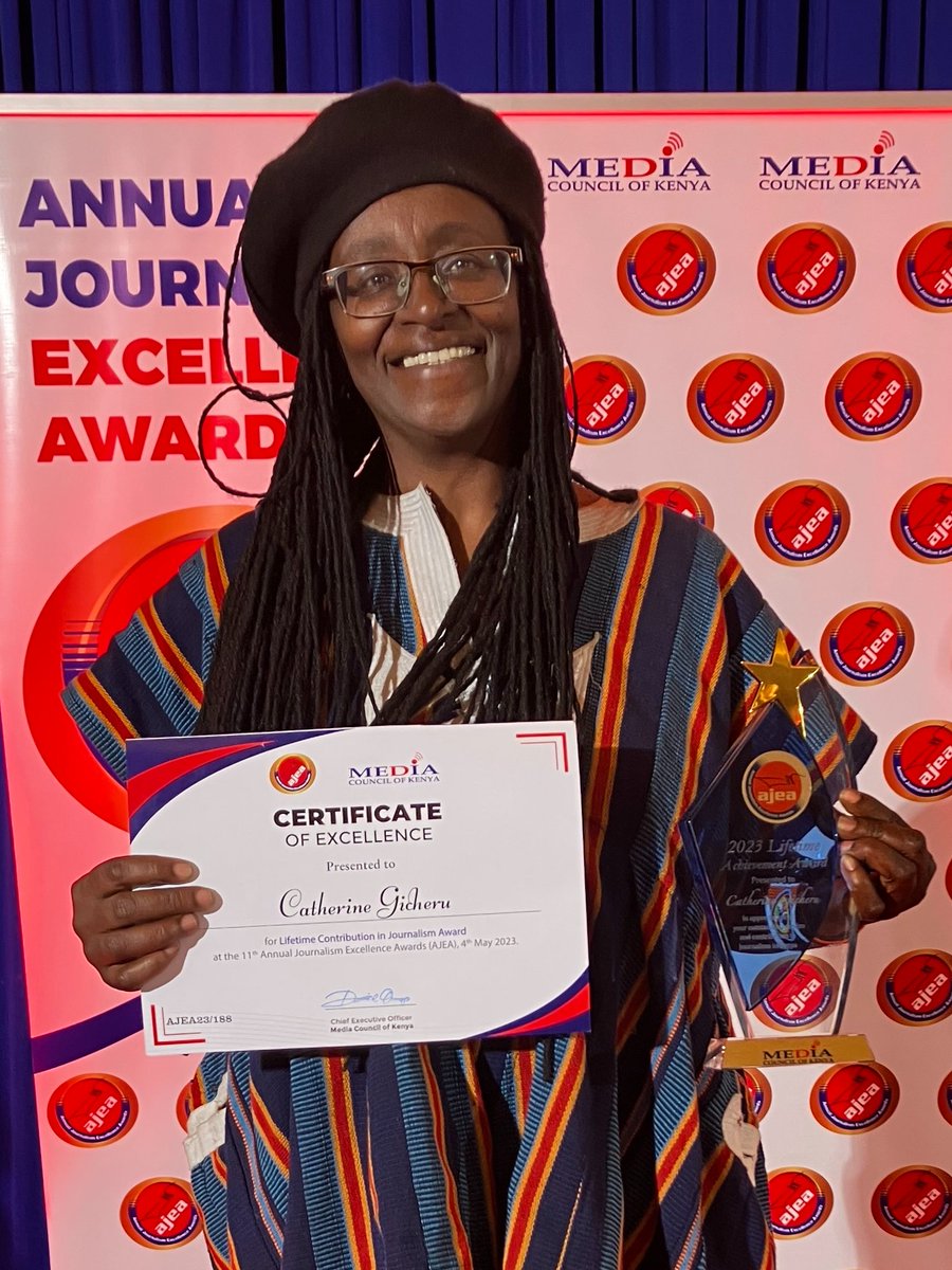 Catherine Gicheru (@cgicheru1) on Twitter photo Grateful to my peers and <a href="/MediaCouncilK/">Media Council of Kenya</a> for the Lifetime Contribution in Journalism Award. The journey continues! Grateful to my peers and <a href="/MediaCouncilK/">Media Council of Kenya</a> for the Lifetime Contribution in Journalism Award. The journey continues!