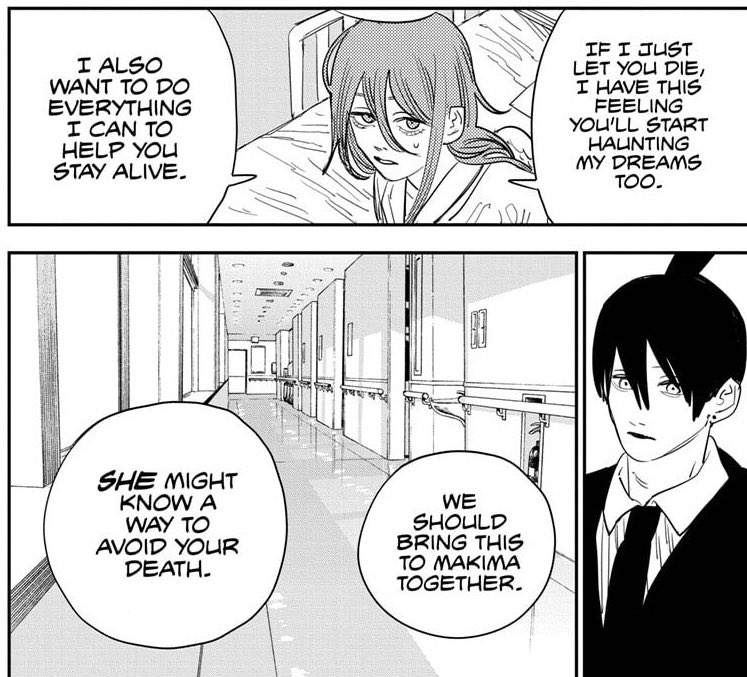 softboyaki's tweet photo. pain is angel thinking to ask makima for a way to keep aki alive and the pure horror on his face when he realizes her true intentions with him https://t.co/OPajIyHWk7