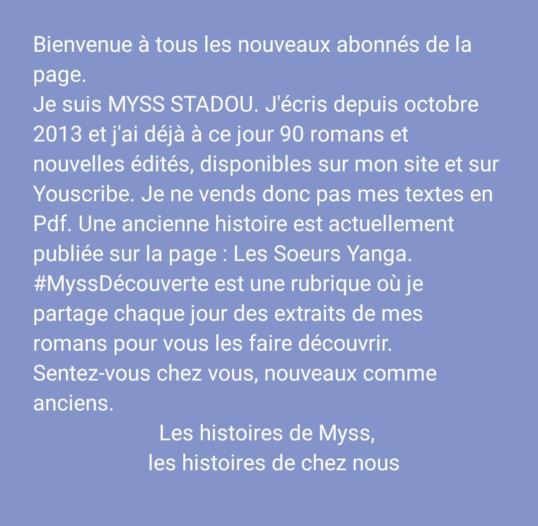 MyssStaDou's tweet photo. Si vous aimez la lecture, vous serez heureux de me suivre. 
#MyssStaDou
#Youscribe https://t.co/i9Ss3L0hxb