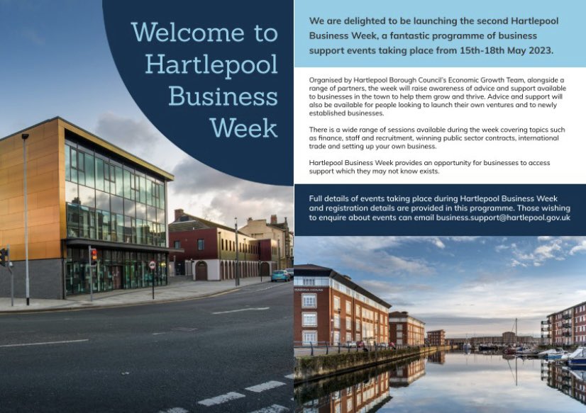 TraceyHpool's tweet photo. #HartlepoolBusinessWeek returns 15th-19th May with a wide range of business support events covering topics from self-employment basics, winning public sector contracts, international trade and financial support.
Visit website for more info⬇
https://t.co/rFNnJiQFIB https://t.co/ocNufZHJ0q