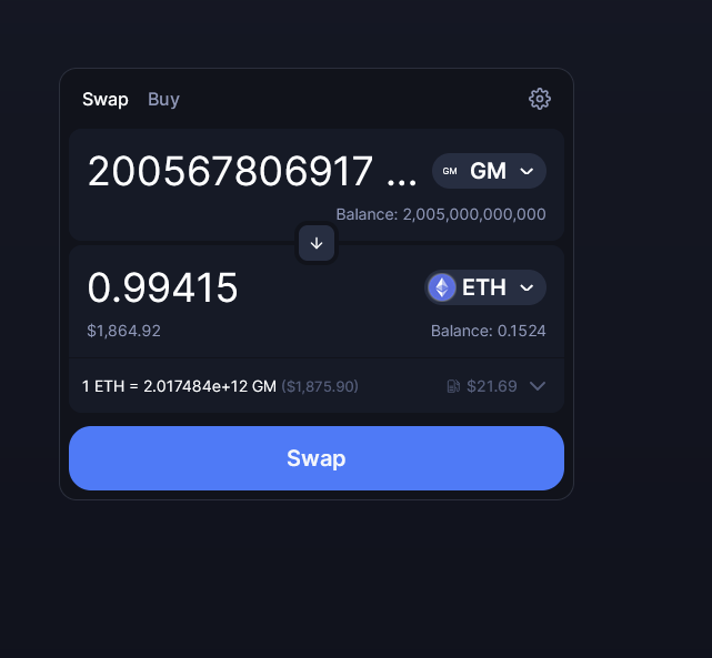 Really boring day so, I threw my lunch money (1 ETH) into this meme coin of a friend, at least I know I won't get rugged. 400k Marketcap.

Meme Season. $PEPE $WOJAK $GM $SU

Chart: dexscreener.com/ethereum/0x541… 

Buy/Sell:
app.uniswap.org/#/swap?outputC…

Twitter:
<a href="/gotmCoinETH/">Guardians of the Memes</a>